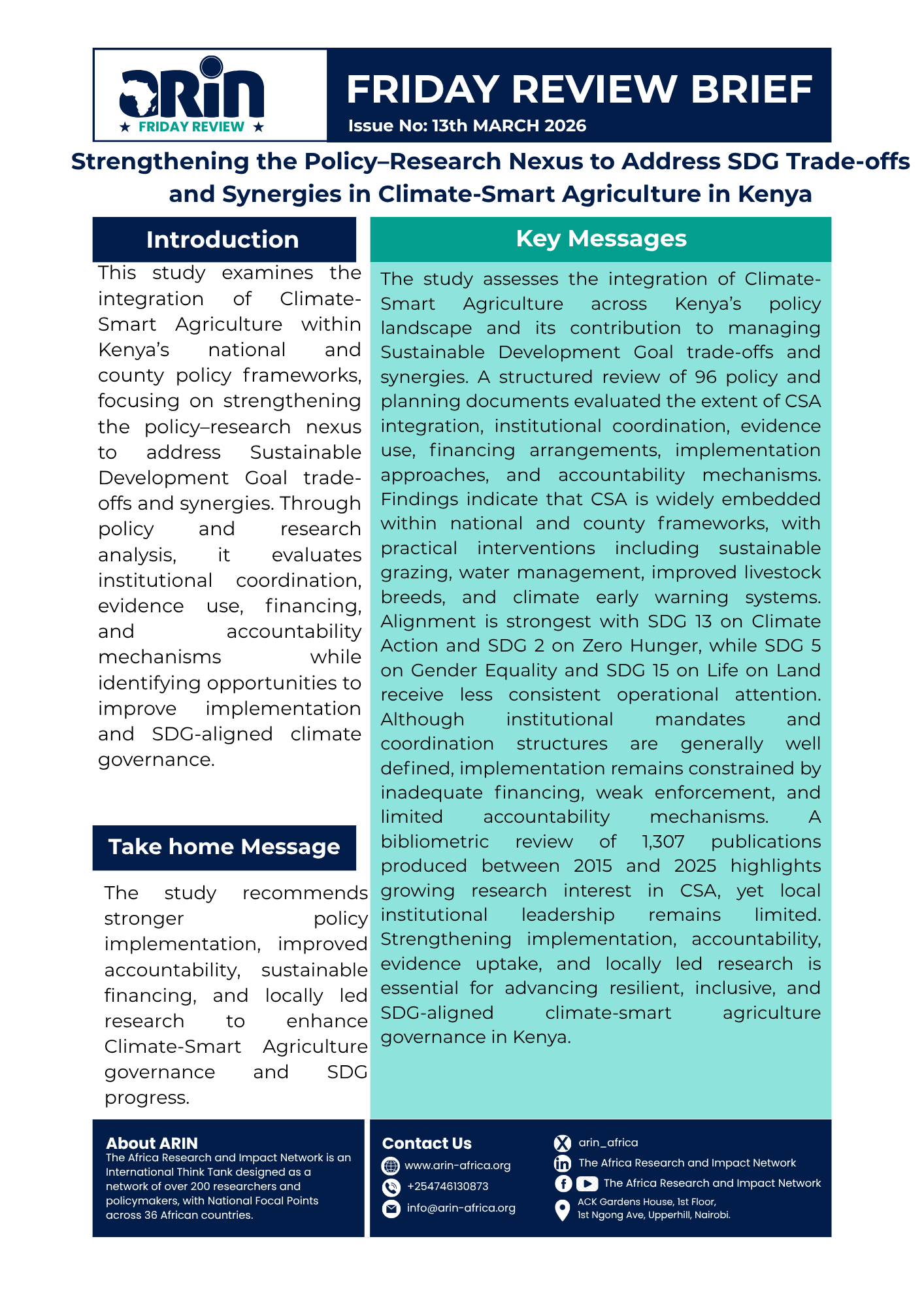 Strengthening the Policy–Research Nexus to Address SDG Trade-offs and Synergies in Climate-Smart Agriculture in Kenya