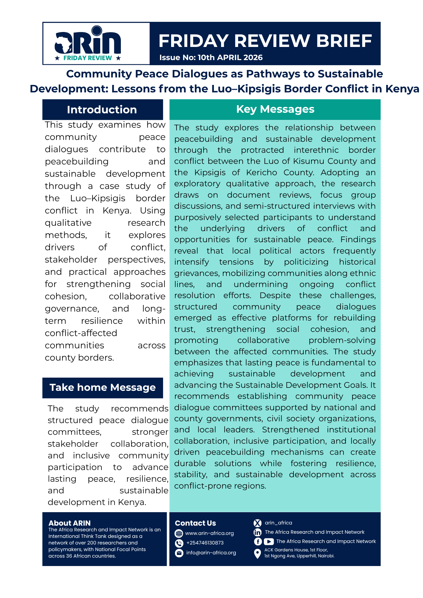 Community Peace Dialogues as Pathways to Sustainable Development: Lessons from the Luo–Kipsigis Border Conflict in Kenya
