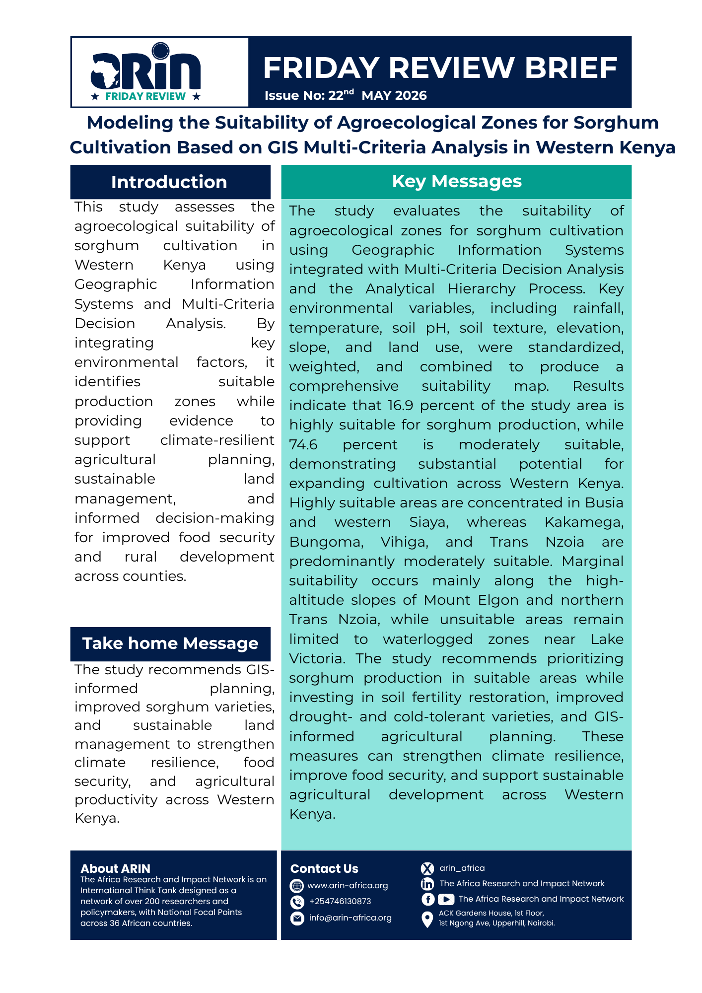 Modelling the Suitability of Agroecological Zones for Sorghum Cultivation Based on GIS Multi-Criteria Analysis in Western Kenya